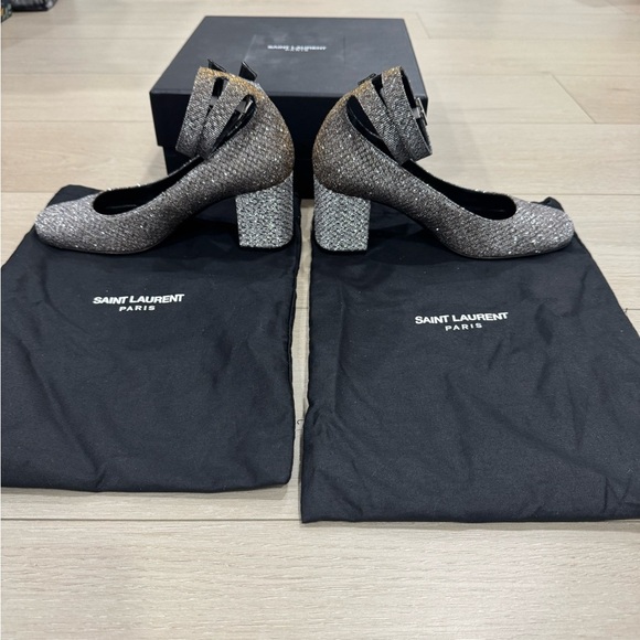 Saint Laurent Silver Metallic Ankle Strap Pump Heels - Picture 5 of 11